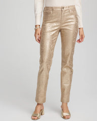Chico's Collections Girlfriend Slim Ankle Foiled Lace Jeans