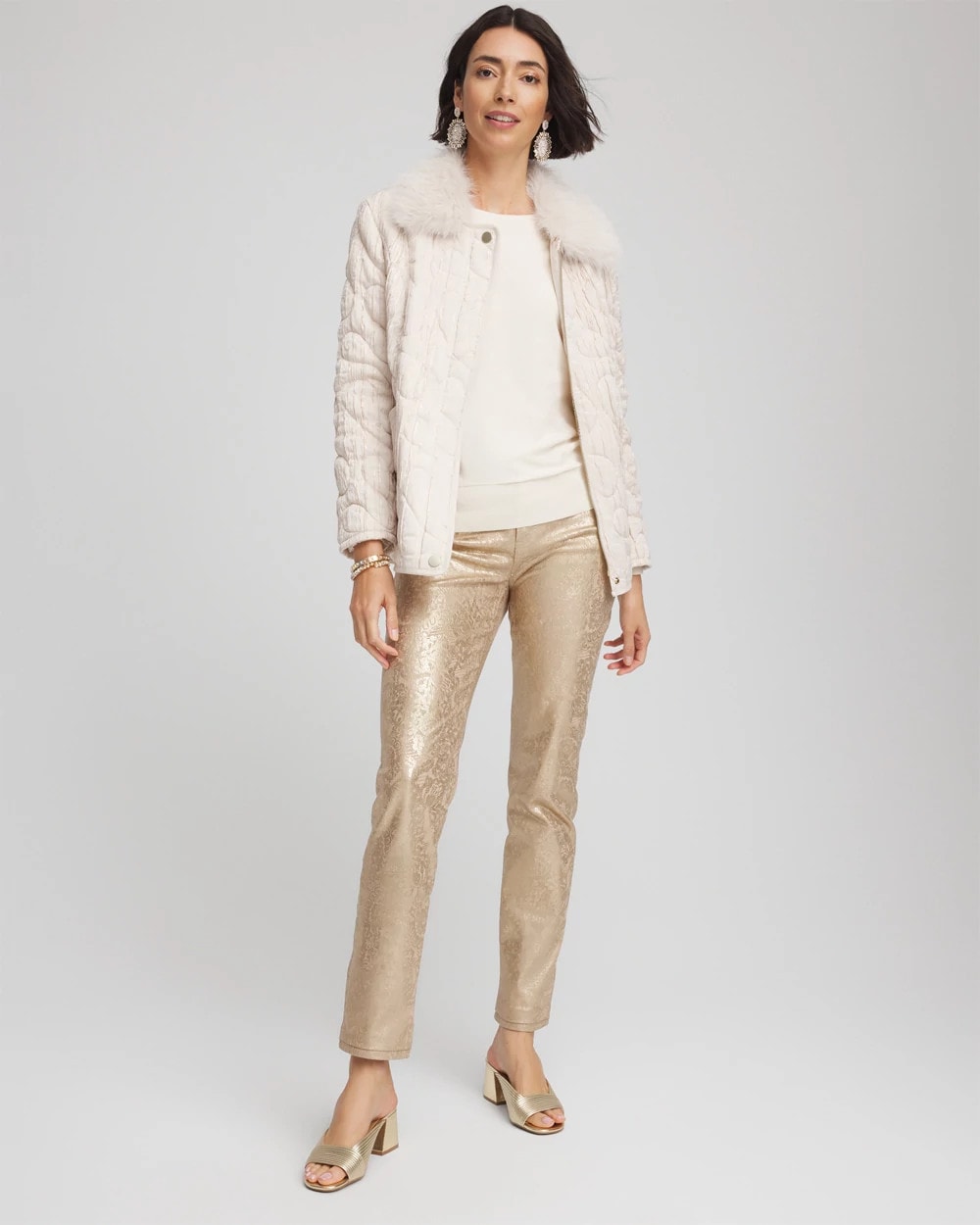 Chico's Collections Girlfriend Slim Ankle Foiled Lace Jeans