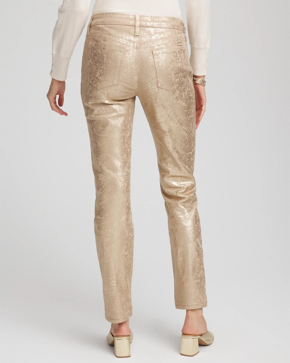 Chico's Collections Girlfriend Slim Ankle Foiled Lace Jeans