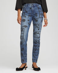 Chico's Collections Mixed-Media Girlfriend Slim Ankle Jeans
