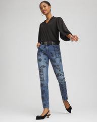 Chico's Collections Mixed-Media Girlfriend Slim Ankle Jeans