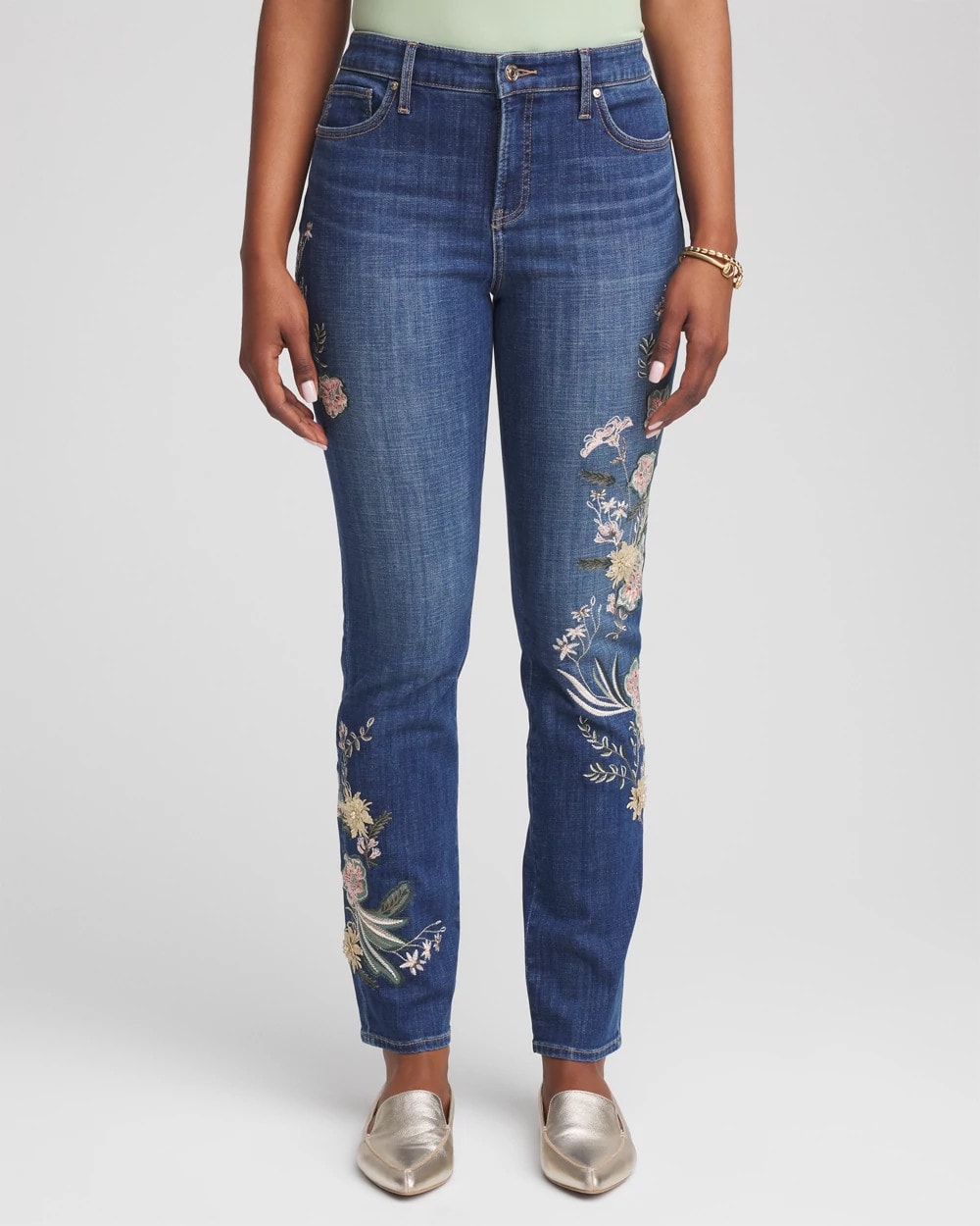 Chico's Collections Appliqué Girlfriend Slim Ankle Jeans
