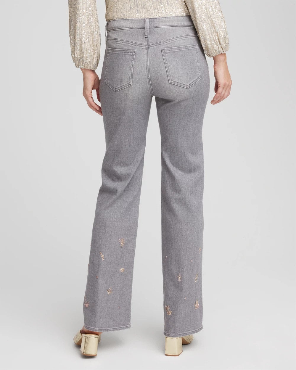 Chico's Collections Rose Gold Embellished Girlfriend Flared Jeans