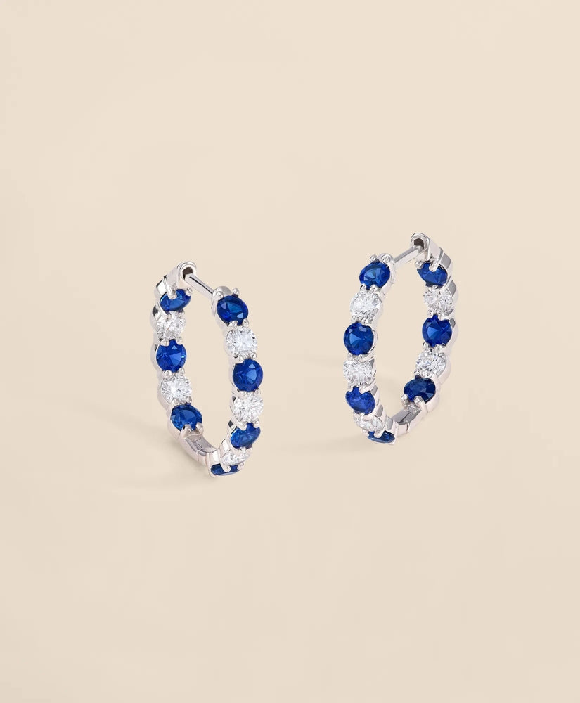 1 CT. Lab-Grown Diamond 3mm Sapphire 14k White Gold Hoop Earrings