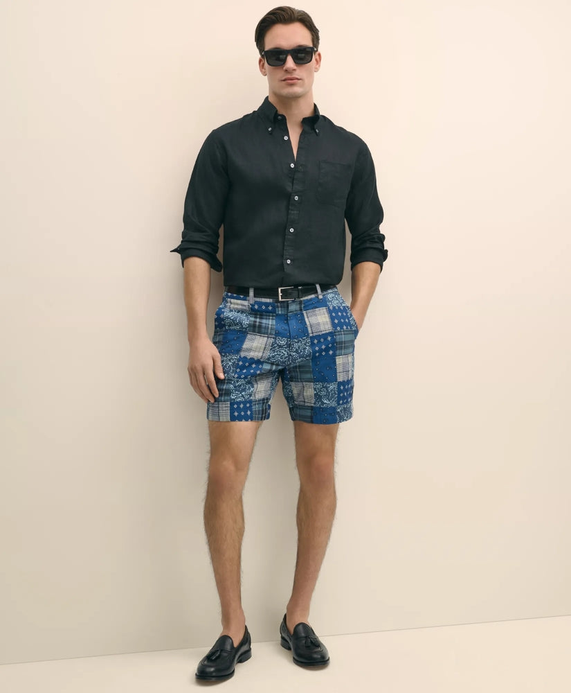 7" Cotton Patchwork Madras Shorts