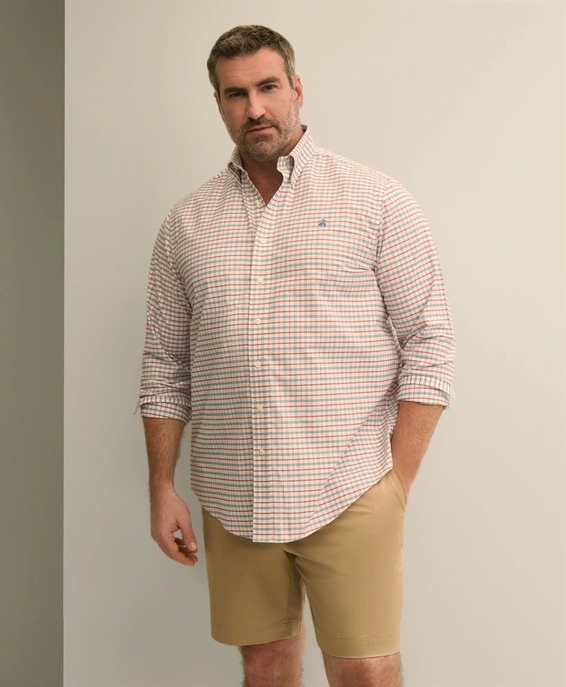 Big & Tall Stretch Cotton Non-Iron Oxford Polo Button Down, Windowpane Sport Shirt