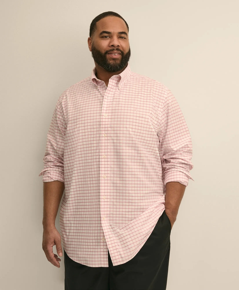 Big & Tall Stretch Cotton Non-Iron Oxford Polo Button Down, Windowpane Sport Shirt