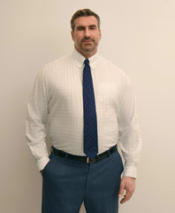 Big & Tall Stretch Cotton Non-Iron Pinpoint Oxford Polo Button Down, Windowpane Dress Shirt