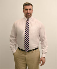 Big & Tall Stretch Cotton Non-Iron Pinpoint Oxford Polo Button Down, Windowpane Dress Shirt