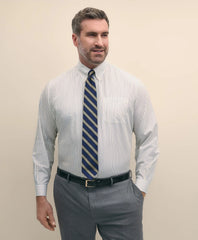 Big & Tall Stretch Cotton Non-Iron Pinpoint Polo Button Down Collar, Track Stripe Dress Shirt