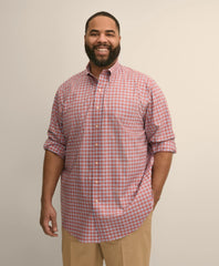 Big & Tall Stretch Cotton Non-Iron Poplin Polo Button Down, Check Sport Shirt