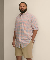 Big & Tall Stretch Cotton Non-Iron Poplin Polo Button Down, Check Sport Shirt