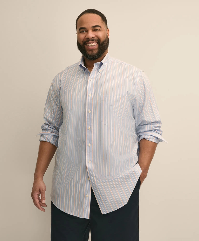 Big & Tall Stretch Cotton Non-Iron Poplin Polo Button Down, Stripe Sport Shirt