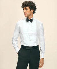 Black Fleece Pleated Londoner Collar Tuxedo Shirt in Sea Island Cotton