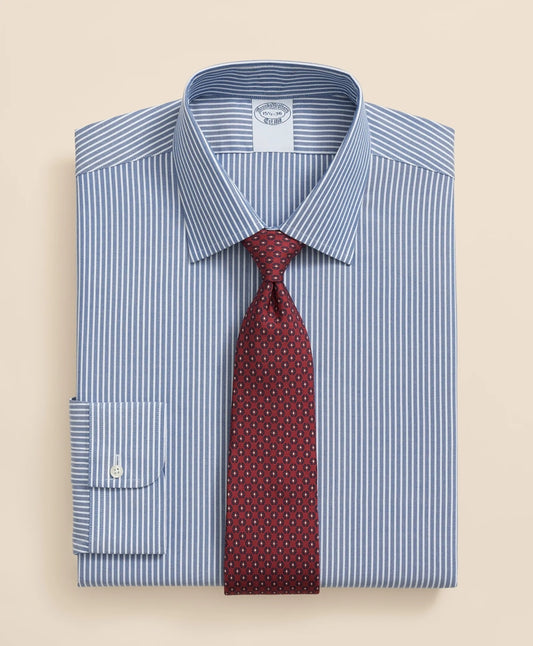 Brooks Brothers Explorer Collection Non-Iron Twill Ainley Collar Ground Stripe, Dress Shirt