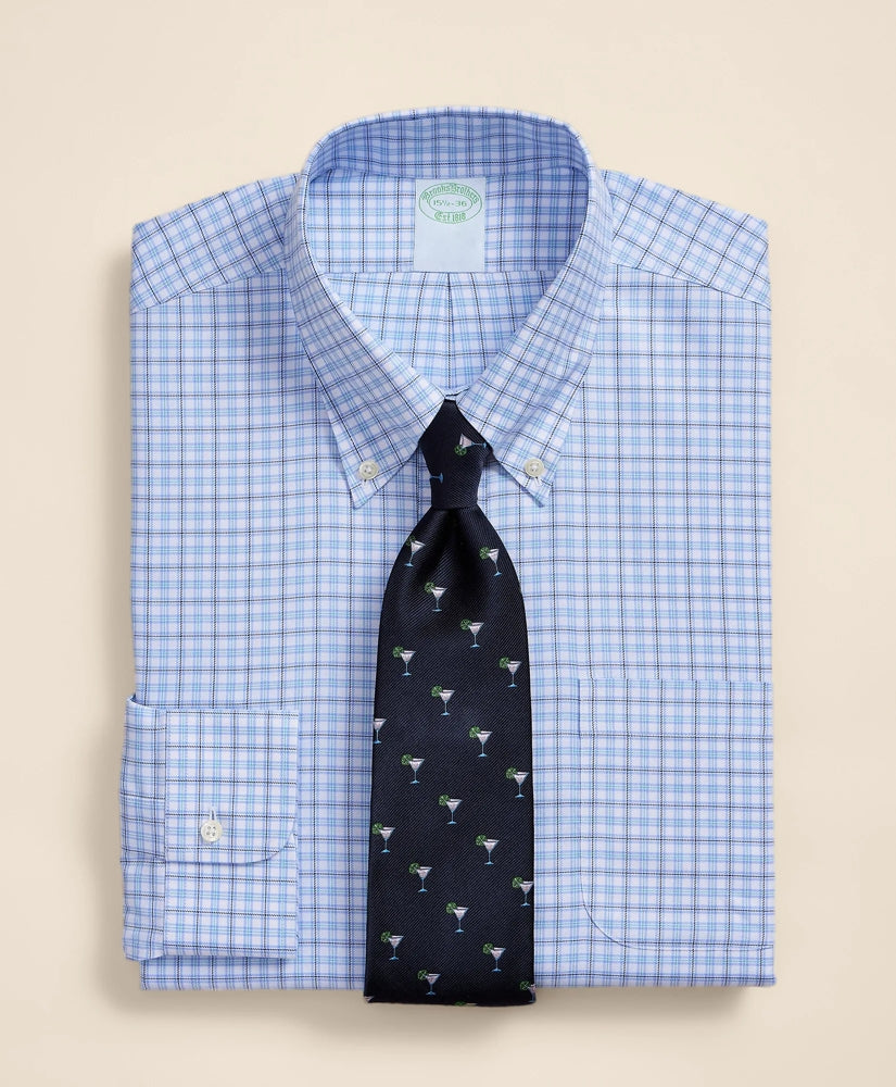 Brooks Brothers Explorer Collection Non-Iron Twill Button-Down Collar, Check Dress Shirt