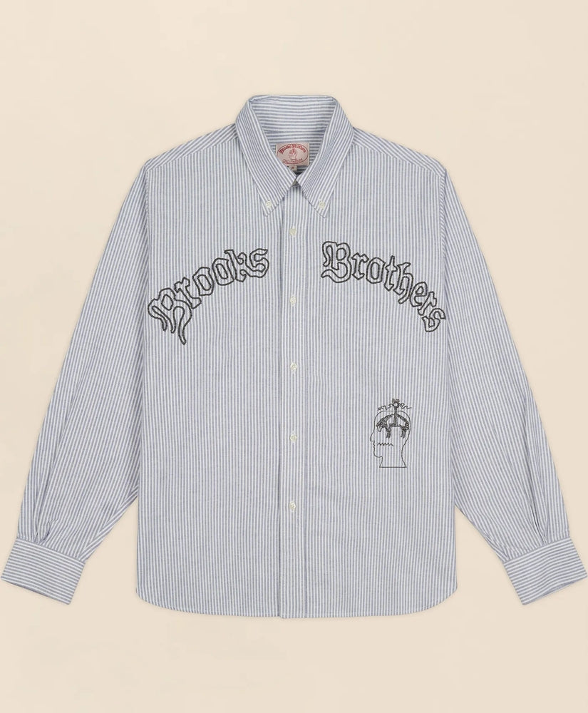 Brooks Brothers x Brain Dead Cotton Embroidered Oxford Button-Down Collar, Striped Sport Shirt