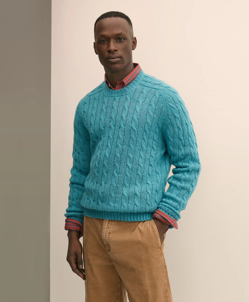 Cable Crewneck Sweater in Shetland Wool