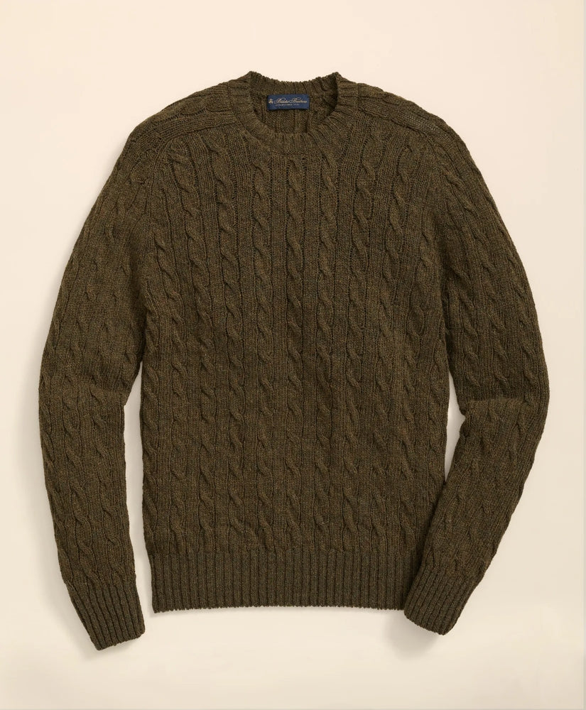 Cable Crewneck Sweater in Shetland Wool