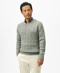 Cable Crewneck Sweater in Shetland Wool
