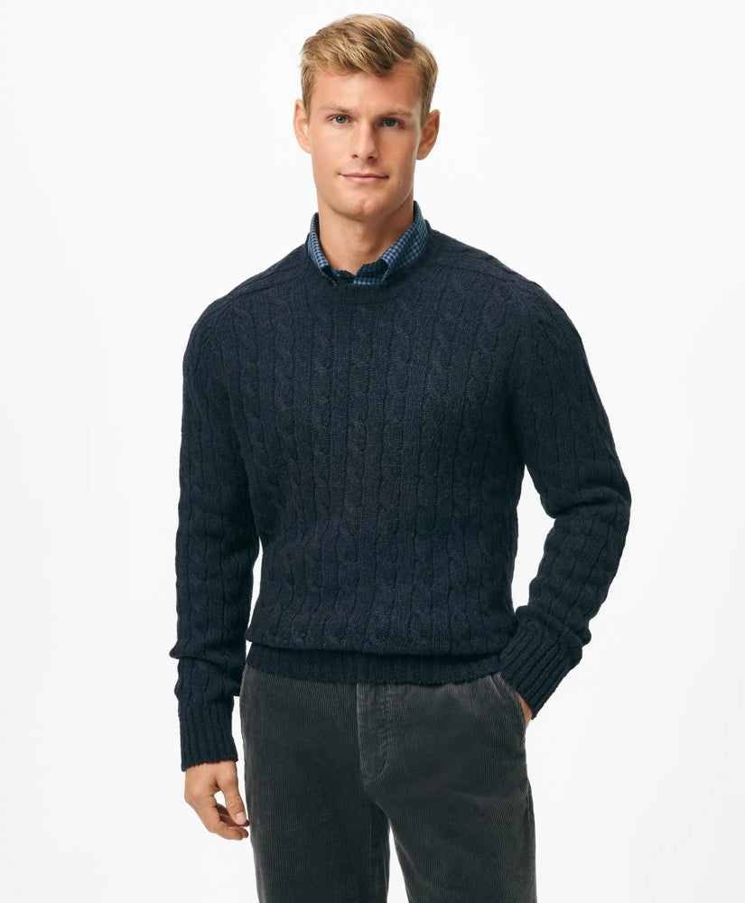 Cable Crewneck Sweater in Shetland Wool