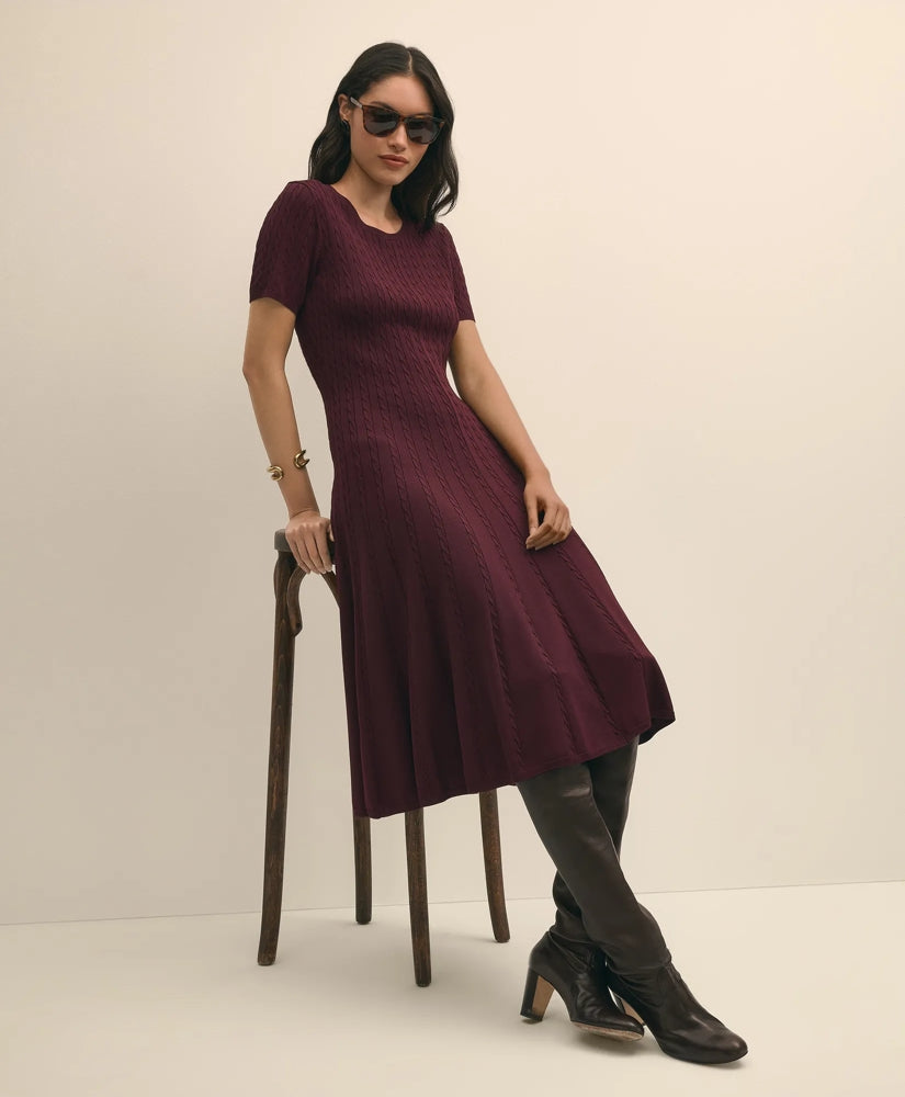 Cable-Knit Fit-and-Flare Sweater Dress