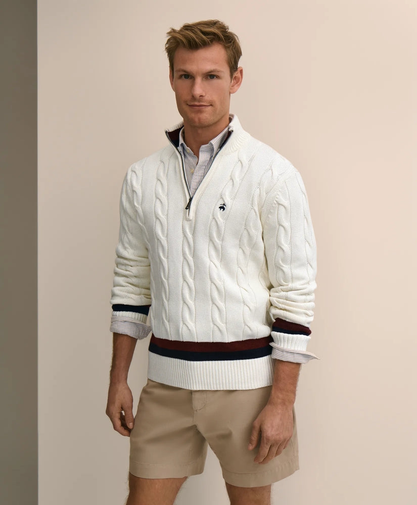 Cable Knit Tennis Quarter-Zip Sweater in Supima