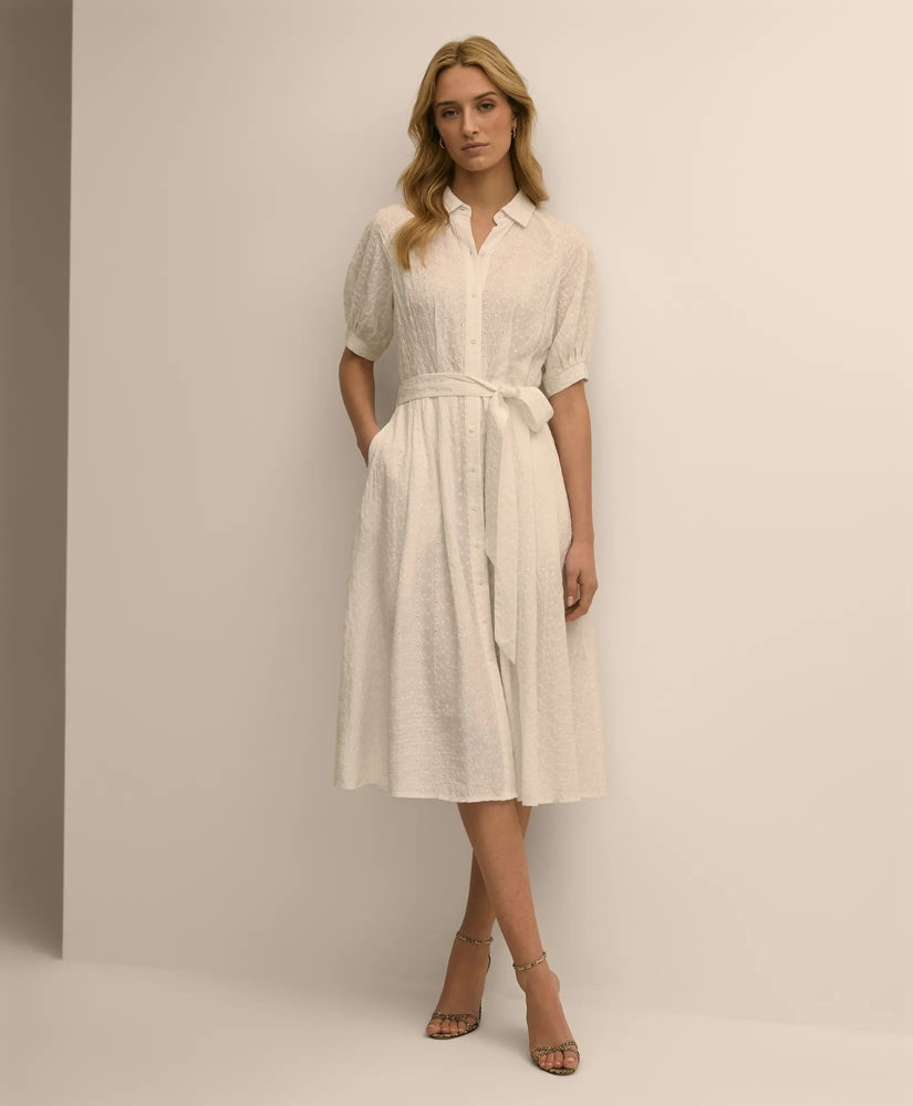Embroidered Belted Shirt Dress
