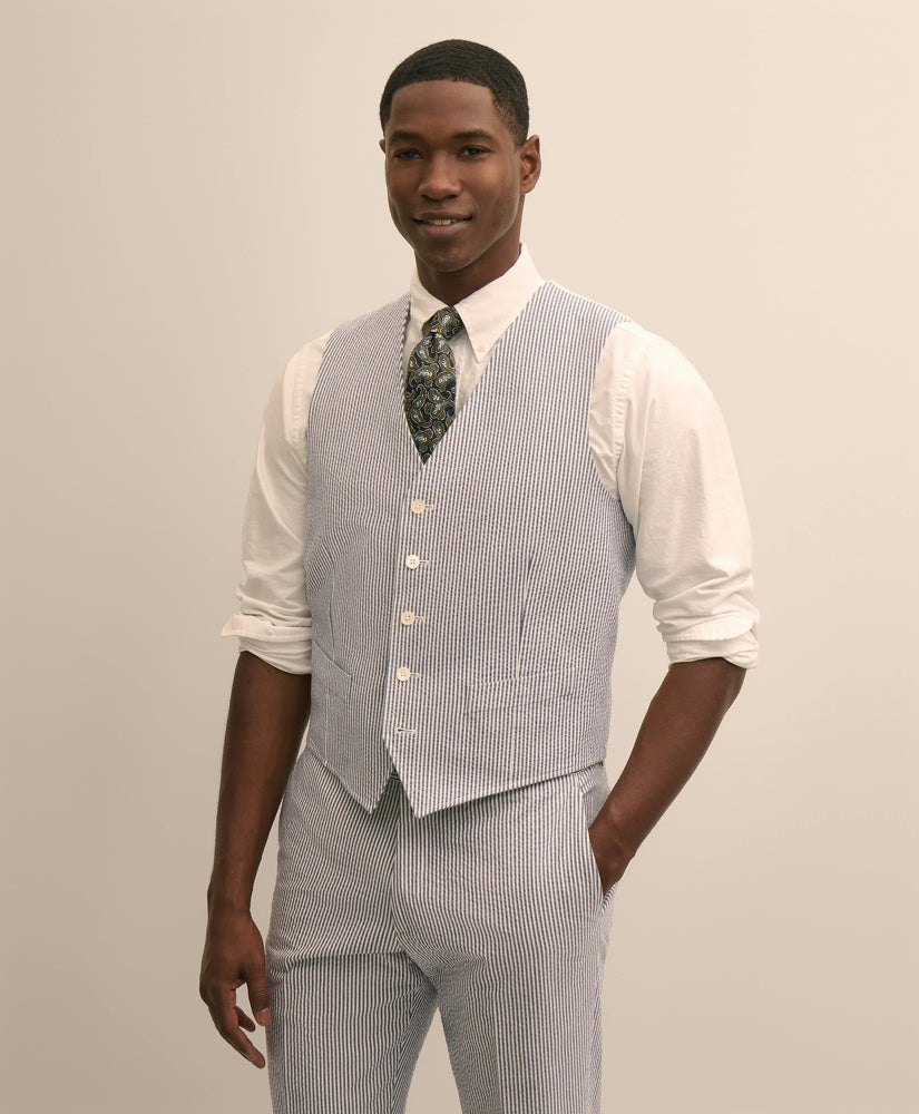 Classic Fit Cotton Blend Seersucker Vest