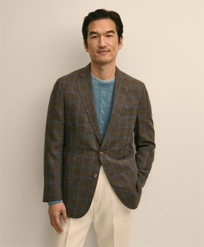 Classic Fit Linen-Cotton-Wool Hopsack Windowpane Sport Coat