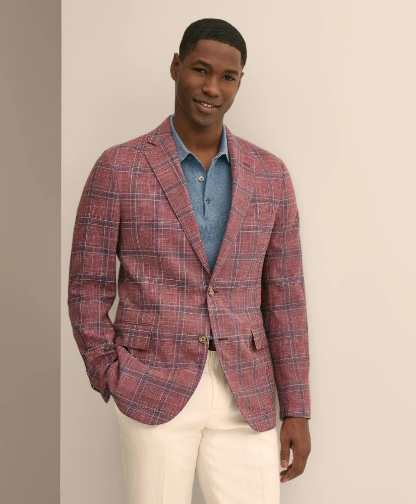 Classic Fit Wool-Cotton-Linen Hopsack Check Sport Coat