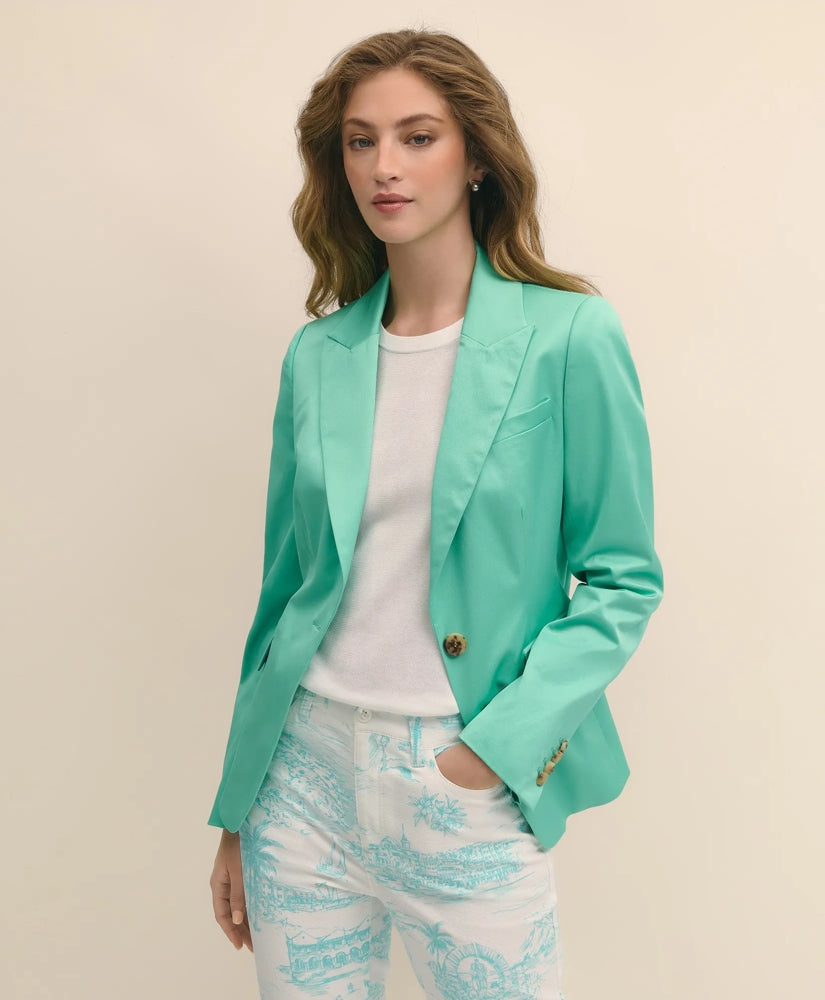 Cotton Blend Sateen Single-Button Peak Lapel Jacket