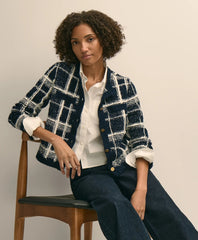 Cotton-Blend Soft Plaid Cardigan