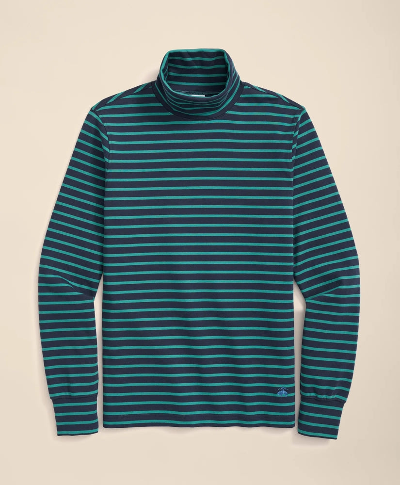 Cotton Blend Striped Turtleneck