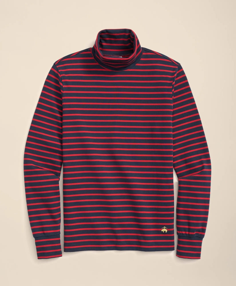 Cotton Blend Striped Turtleneck