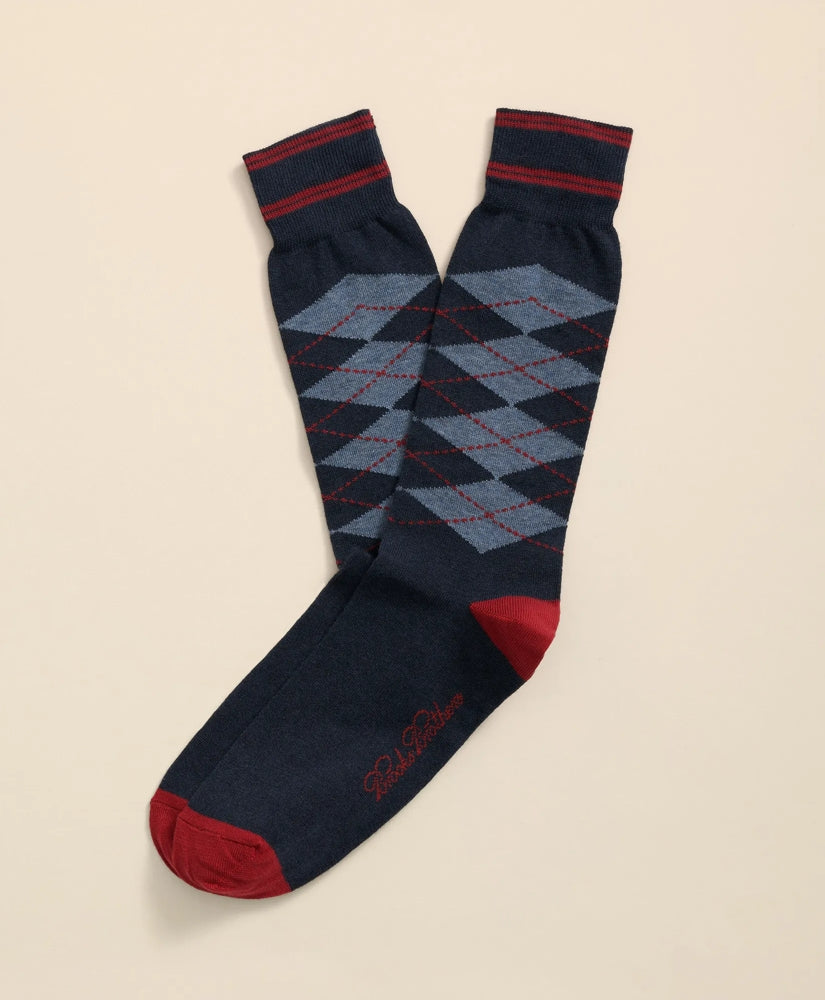 Cotton-Blend Tipped Argyle Socks