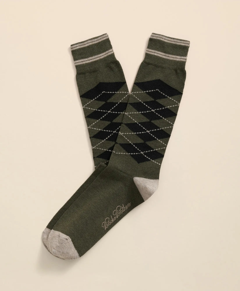 Cotton-Blend Tipped Argyle Socks