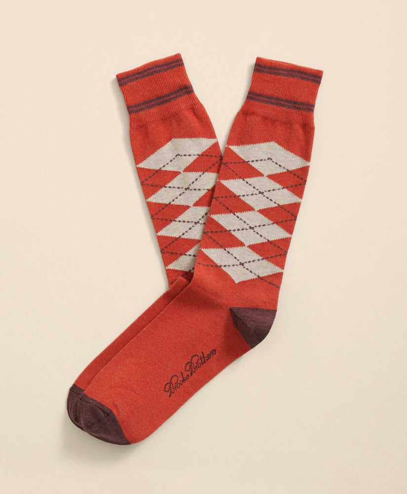 Cotton-Blend Tipped Argyle Socks