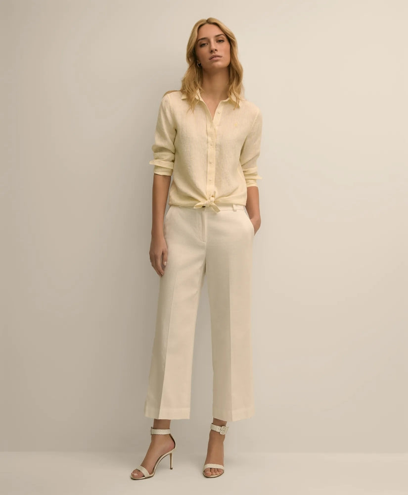 Cotton Dobby Cropped Wide-Leg Pants