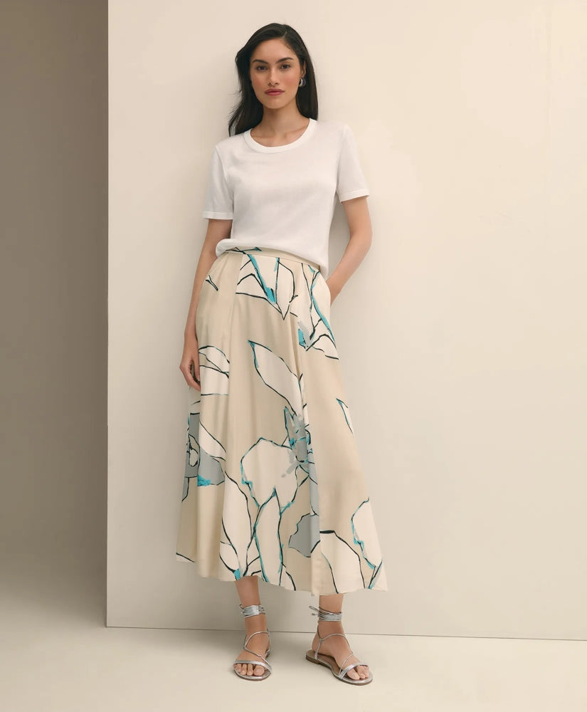 Flare Midi Skirt In Abstract Print