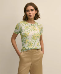 Cotton Floral Short-Sleeve Shell Sweater