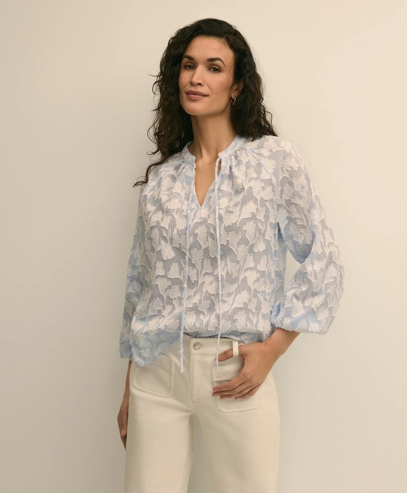 Cotton Jacquard Peasant Blouse