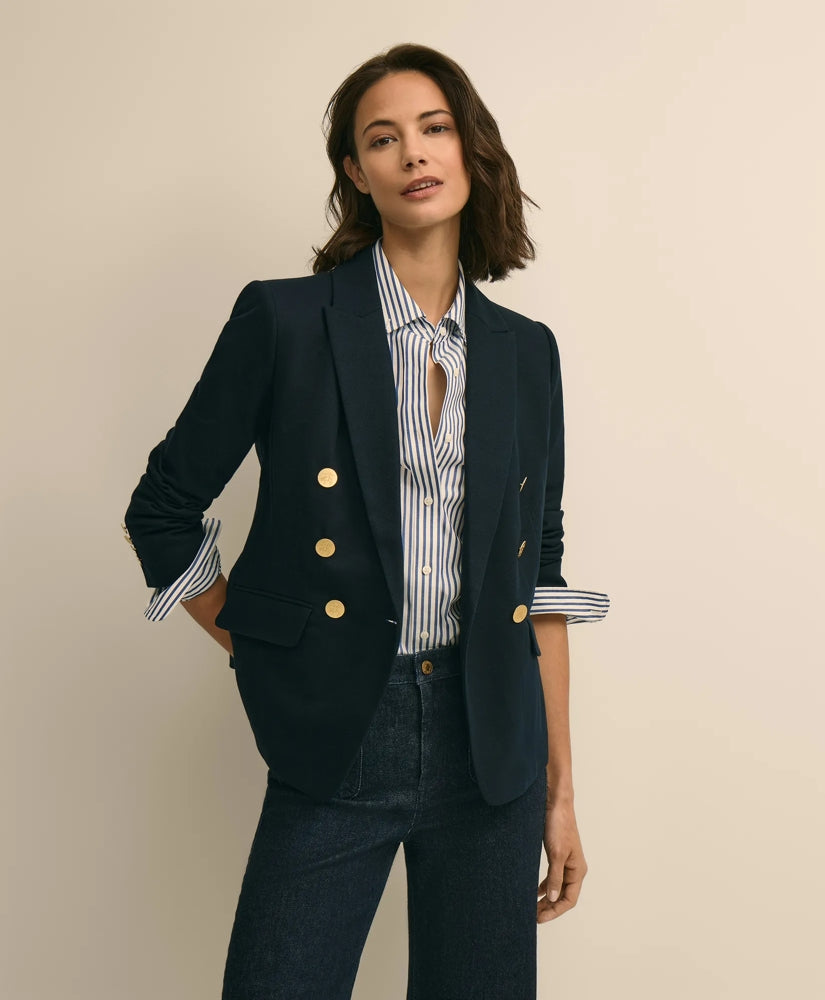 Cotton Knit Double-Breasted Blazer