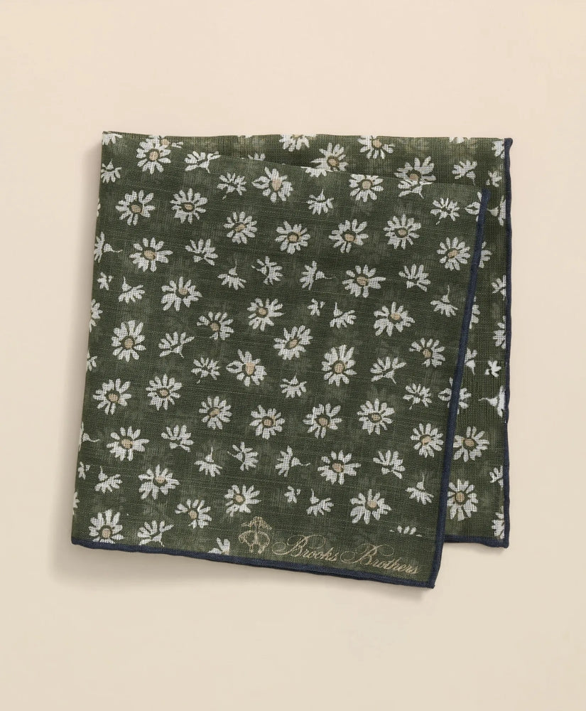 Cotton-Linen Daisy Print Pocket Square