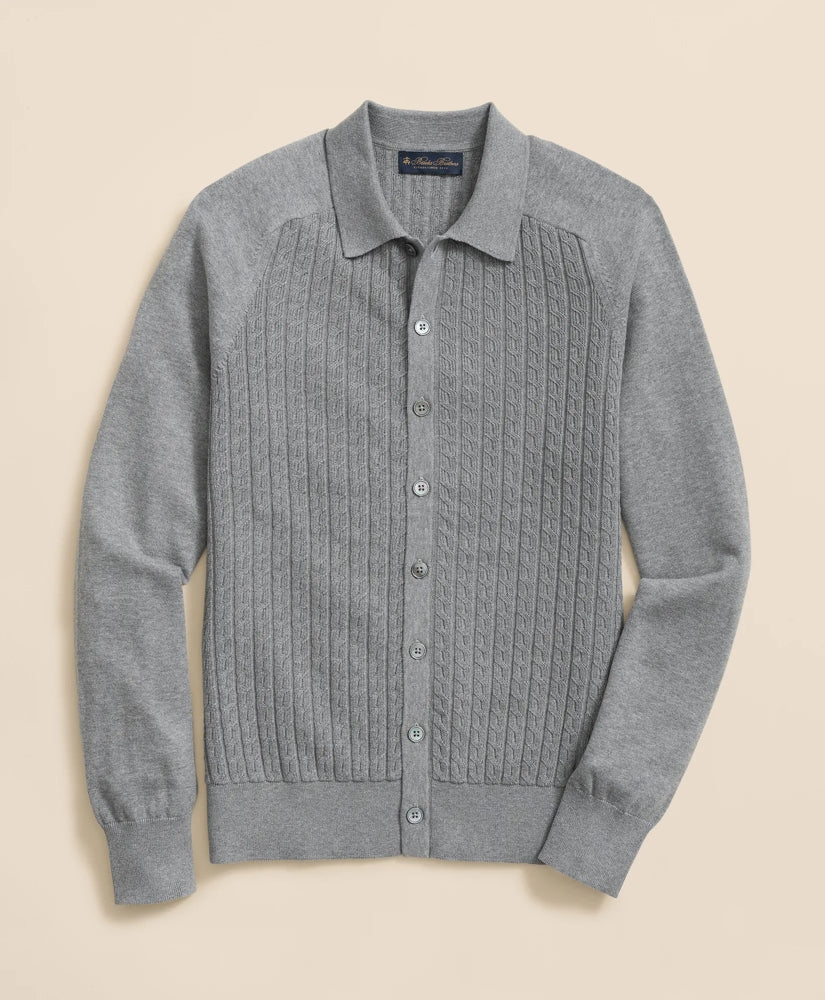Cotton Mini-Cable Polo Cardigan