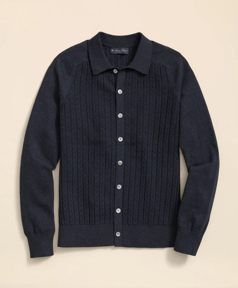 Cotton Mini-Cable Polo Cardigan