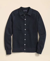 Cotton Mini-Cable Polo Cardigan