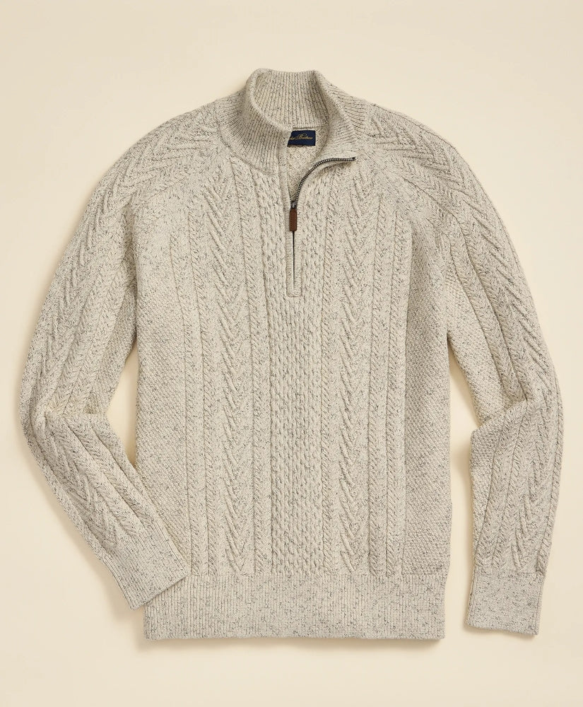 Cotton Quarter-Zip Mouline Fisherman Military Sweater