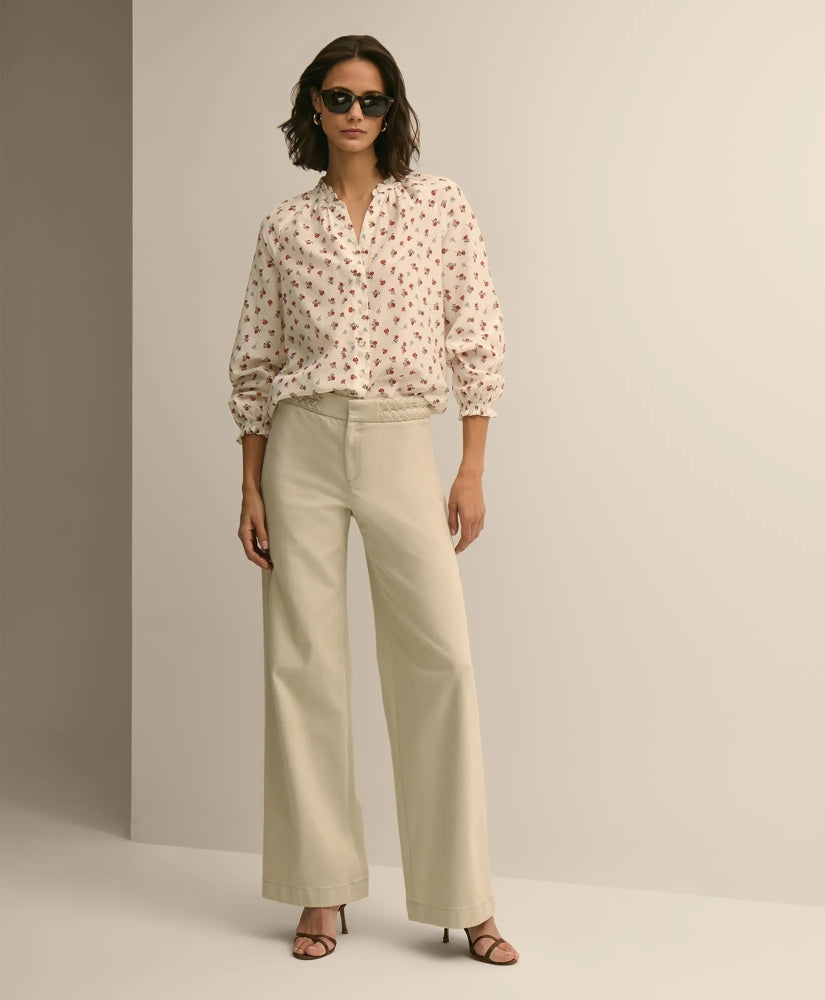 Cotton Twill Braided-Detail Wide-Leg Pants