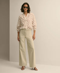 Cotton Twill Braided-Detail Wide-Leg Pants